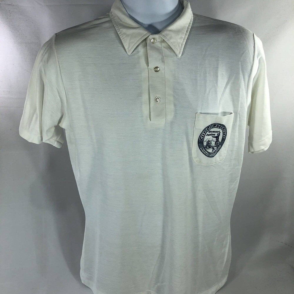 VTG CITY OF WOOD RIVER POLO SHIRT MENS LARGE DIAMOND JUBILEE MADISON COUNTY IL